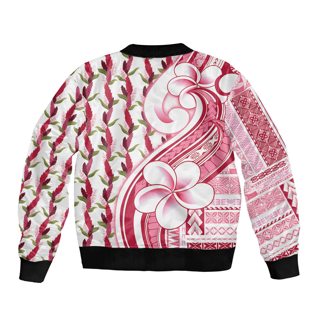 Samoa Teuila Sleeve Zip Bomber Jacket White Samoan Siapo Motifs