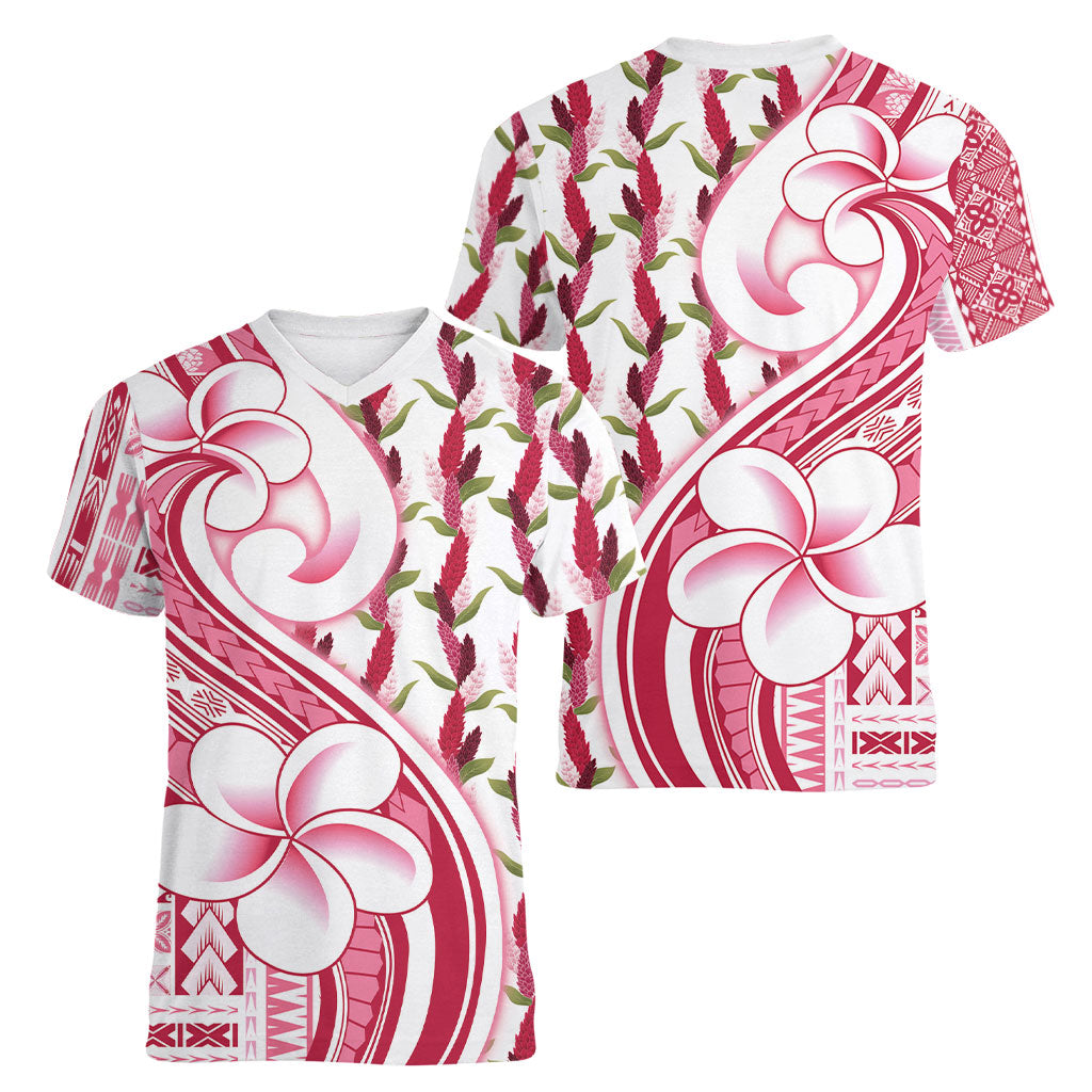 Samoa Teuila Women V-Neck T-Shirt White Samoan Siapo Motifs