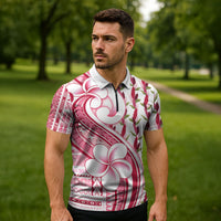 Samoa Teuila Zipper Polo Shirt White Samoan Siapo Motifs