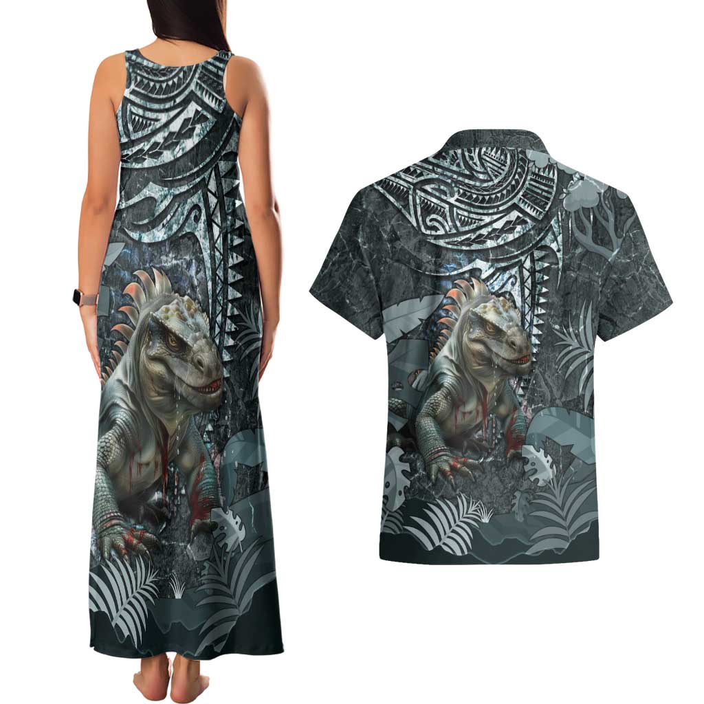 Hawaii Mo'o Lizard God Couples Matching Tank Maxi Dress and Hawaiian Shirt Polynesian Style