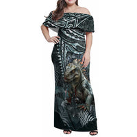 Hawaii Mo'o Lizard God Family Matching Off Shoulder Maxi Dress and Hawaiian Shirt Polynesian Style