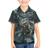 Hawaii Mo'o Lizard God Family Matching Off Shoulder Short Dress and Hawaiian Shirt Polynesian Style