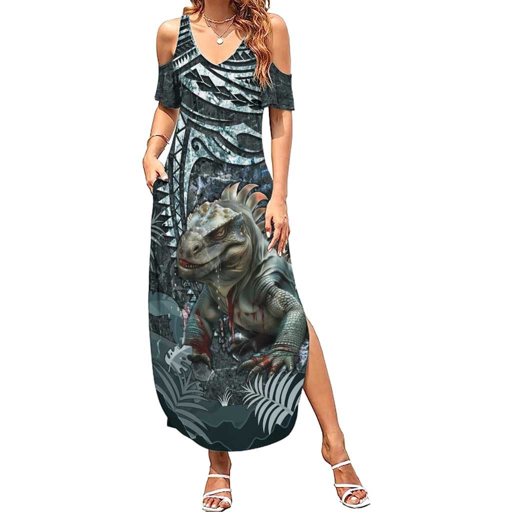 Hawaii Mo'o Lizard God Summer Maxi Dress Polynesian Style