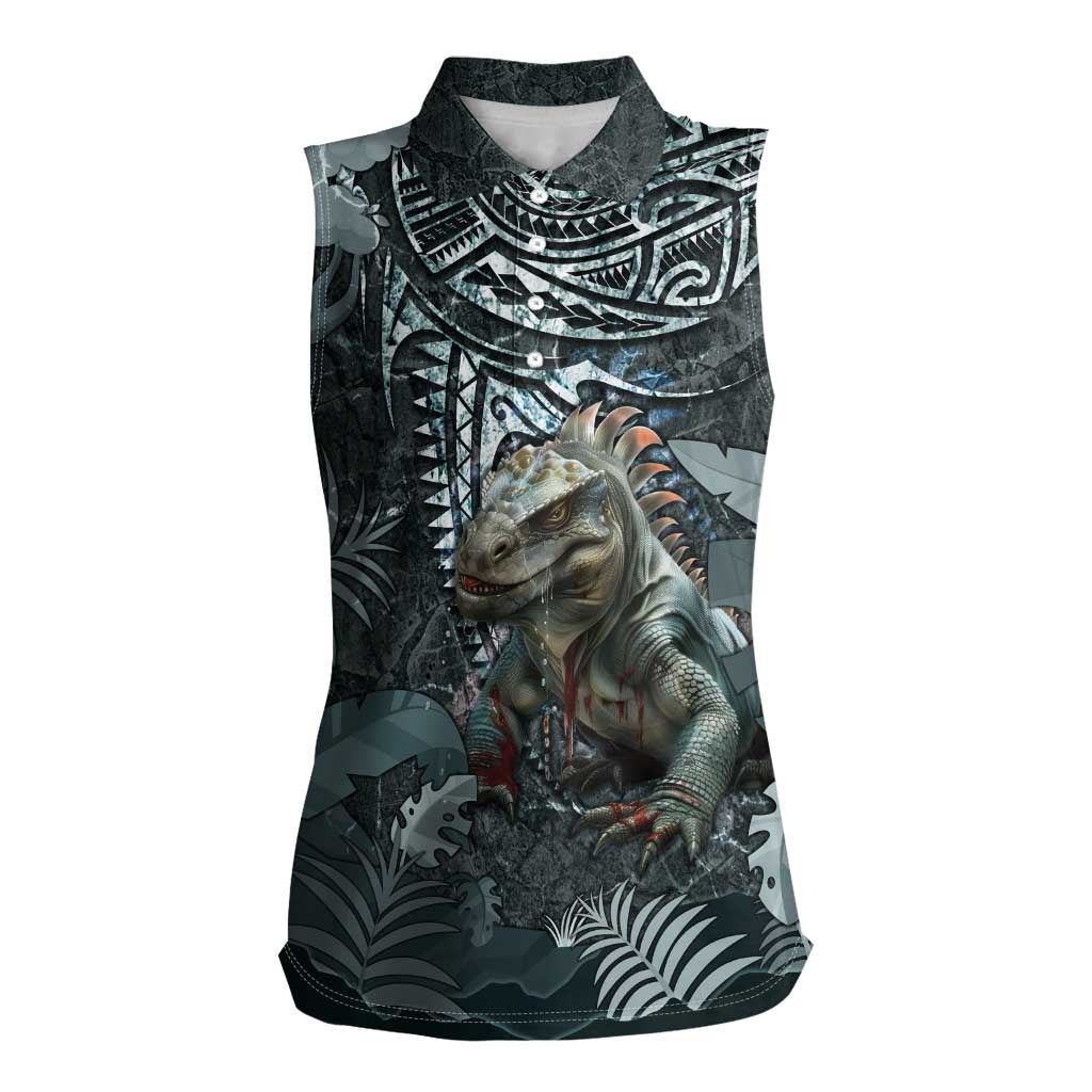 Hawaii Mo'o Lizard God Women Sleeveless Polo Shirt Polynesian Style