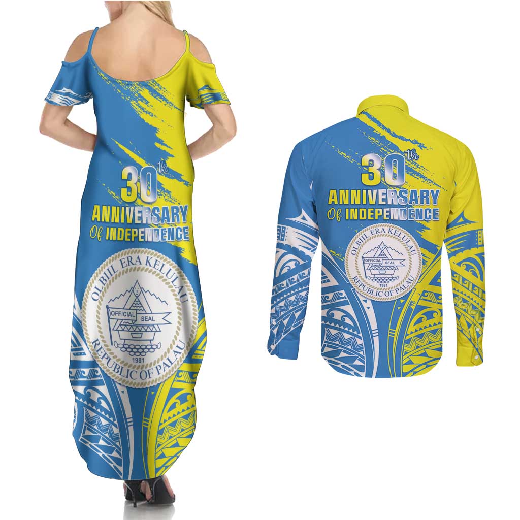 Palau Independence Day Couples Matching Summer Maxi Dress and Long Sleeve Button Shirt Happy 30th Anniversary