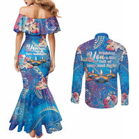 Happy Diwali Festival Couples Matching Mermaid Dress and Long Sleeve Button Shirt Diya Lamp Rangoli With Polynesian Pattern LT05 - Polynesian Pride