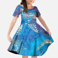 Happy Diwali Festival Family Matching Mermaid Dress and Hawaiian Shirt Diya Lamp Rangoli With Polynesian Pattern LT05 Daughter's Dress Blue - Polynesian Pride