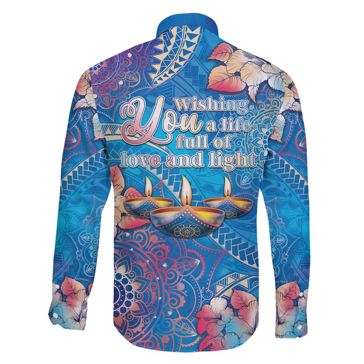 Happy Diwali Festival Family Matching Off Shoulder Short Dress and Hawaiian Shirt Diya Lamp Rangoli With Polynesian Pattern