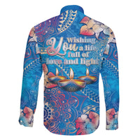 Happy Diwali Festival Family Matching Off Shoulder Short Dress and Hawaiian Shirt Diya Lamp Rangoli With Polynesian Pattern