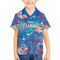Happy Diwali Festival Family Matching Puletasi and Hawaiian Shirt Diya Lamp Rangoli With Polynesian Pattern LT05 Son's Shirt Blue - Polynesian Pride