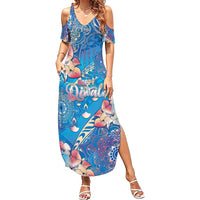 Happy Diwali Festival Family Matching Summer Maxi Dress and Hawaiian Shirt Diya Lamp Rangoli With Polynesian Pattern