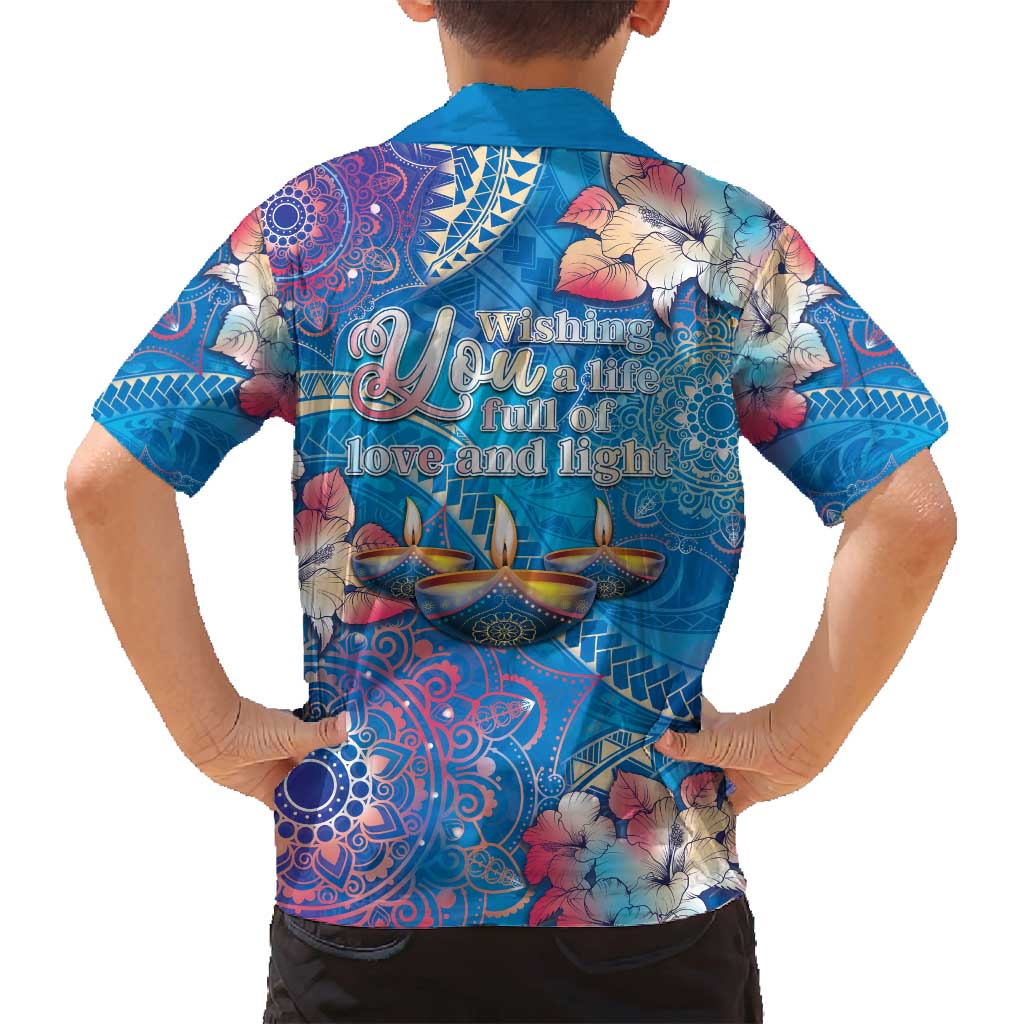 Happy Diwali Festival Family Matching Tank Maxi Dress and Hawaiian Shirt Diya Lamp Rangoli With Polynesian Pattern