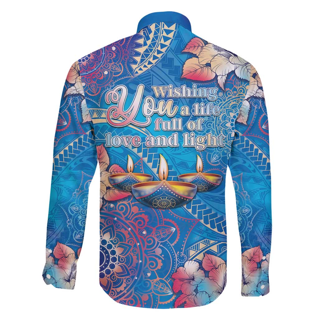 Happy Diwali Festival Family Matching Tank Maxi Dress and Hawaiian Shirt Diya Lamp Rangoli With Polynesian Pattern