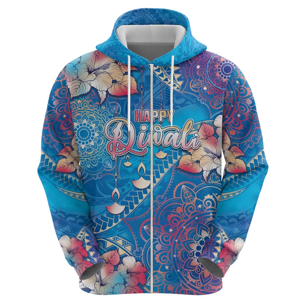 Happy Diwali Festival Hoodie Diya Lamp Rangoli With Polynesian Pattern