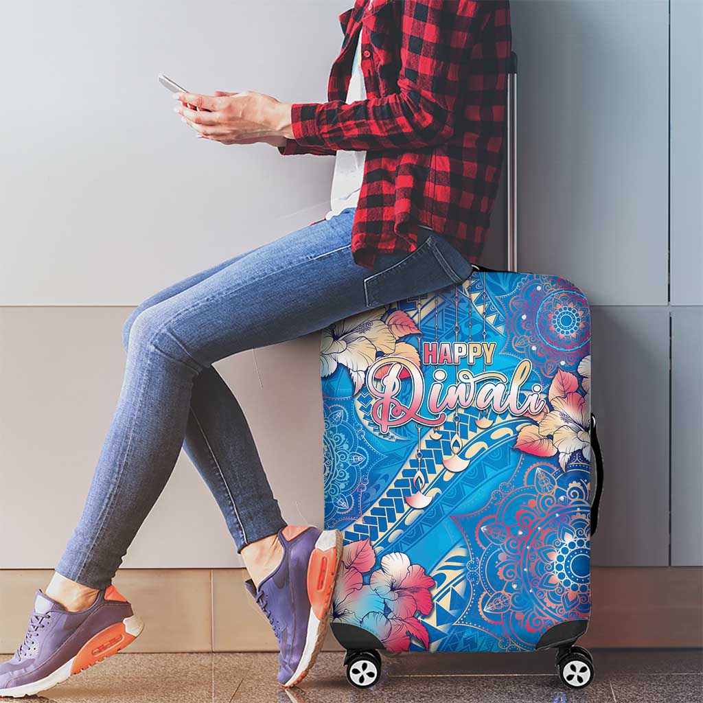 Happy Diwali Festival Luggage Cover Diya Lamp Rangoli With Polynesian Pattern