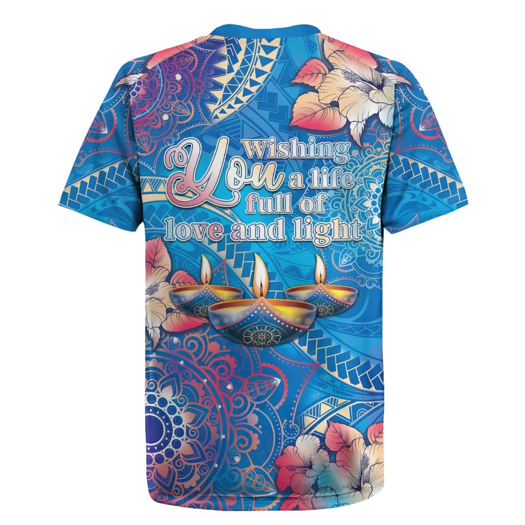 Happy Diwali Festival Rugby Jersey Diya Lamp Rangoli With Polynesian Pattern