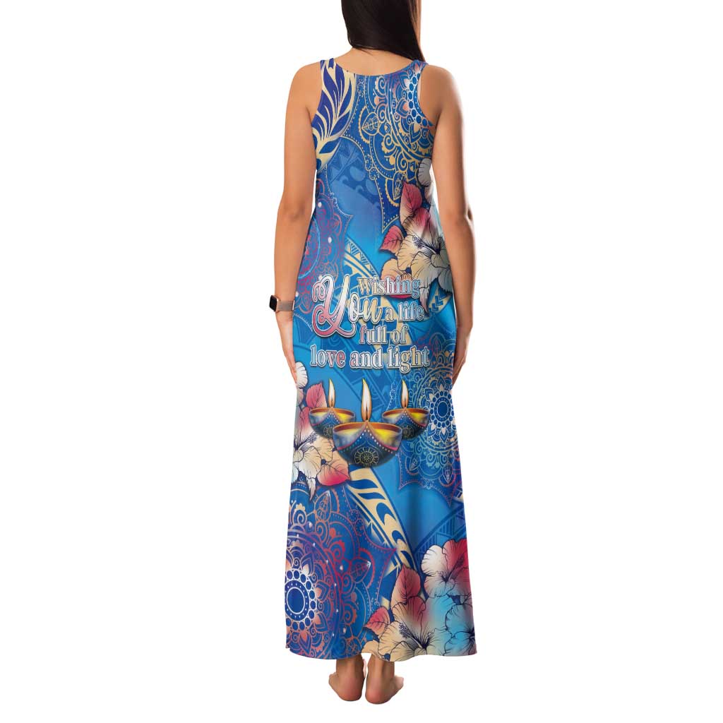Happy Diwali Festival Tank Maxi Dress Diya Lamp Rangoli With Polynesian Pattern