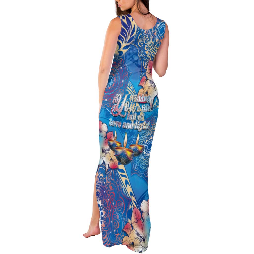 Happy Diwali Festival Tank Maxi Dress Diya Lamp Rangoli With Polynesian Pattern