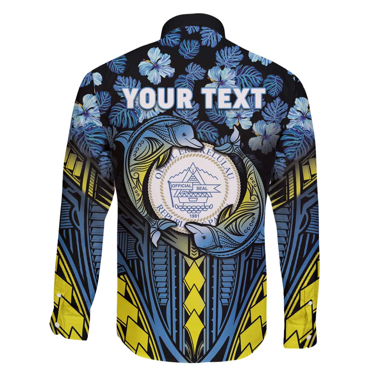 Personalised Palau Family Matching Puletasi and Hawaiian Shirt Polynesian Dolphin Tropical Hibiscus Style