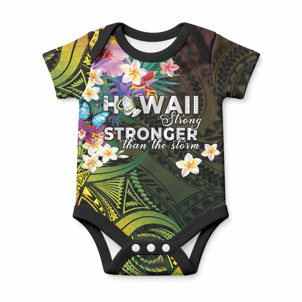 Hawaii Strong Baby Onesie Polynesian Tribal Tropical Flowers