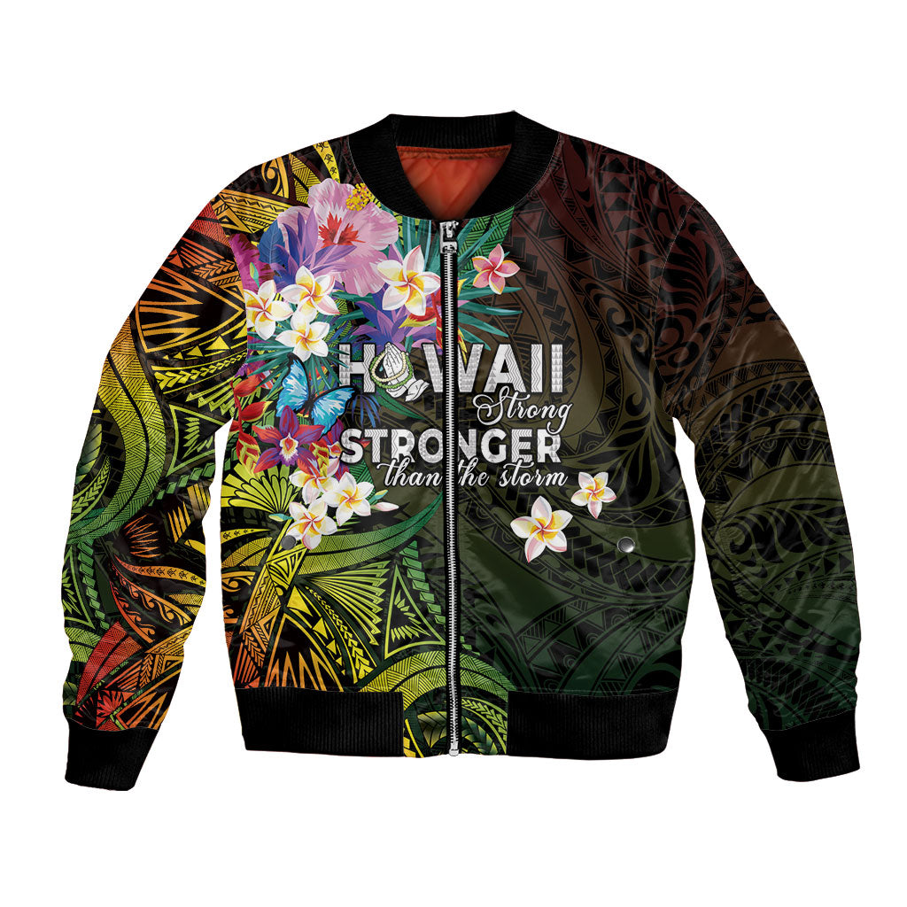 Hawaii Strong Bomber Jacket Polynesian Tribal Tropical Flowers