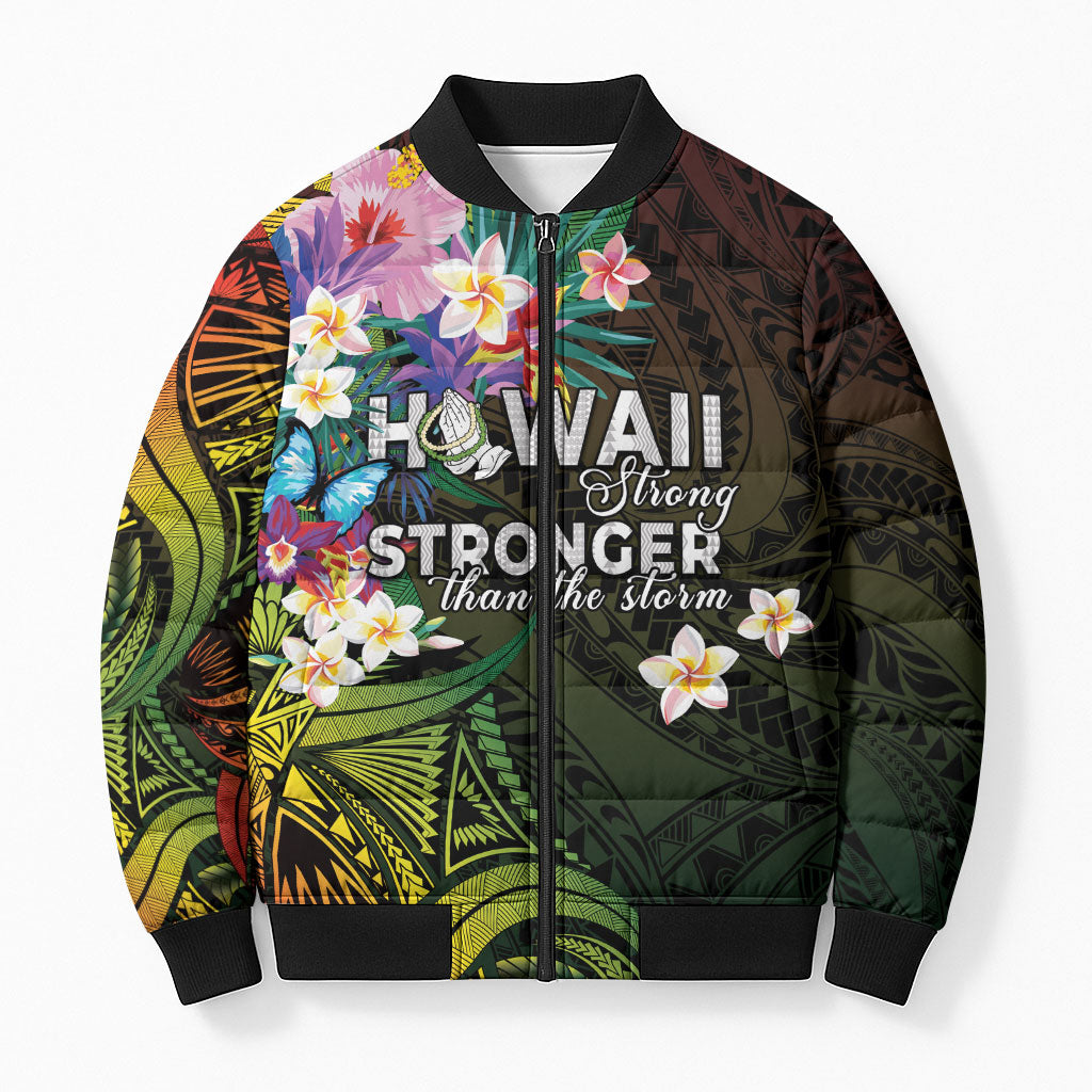 Hawaii Strong Bomber Puffer Jacket Polynesian Tribal Tropical Flowers