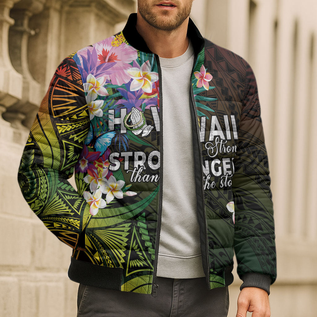 Hawaii Strong Bomber Puffer Jacket Polynesian Tribal Tropical Flowers