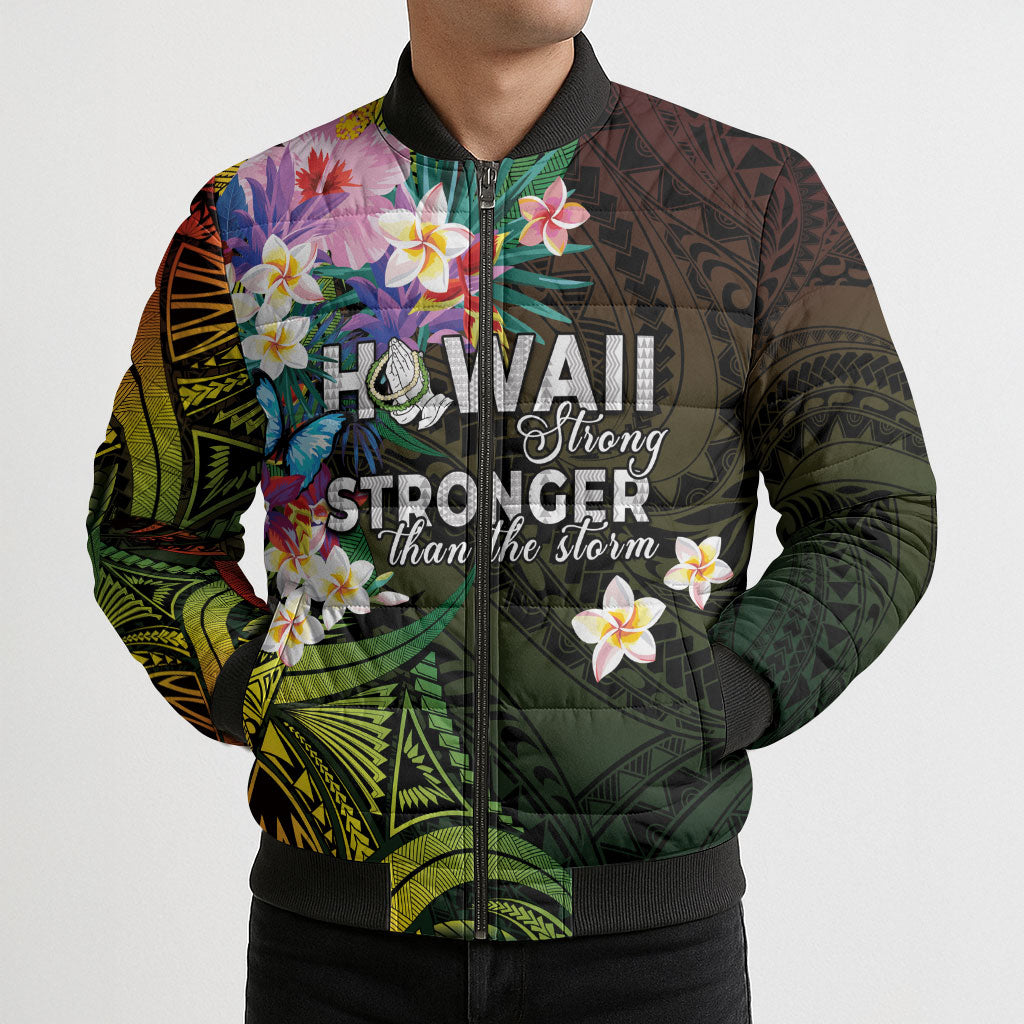 Hawaii Strong Bomber Puffer Jacket Polynesian Tribal Tropical Flowers