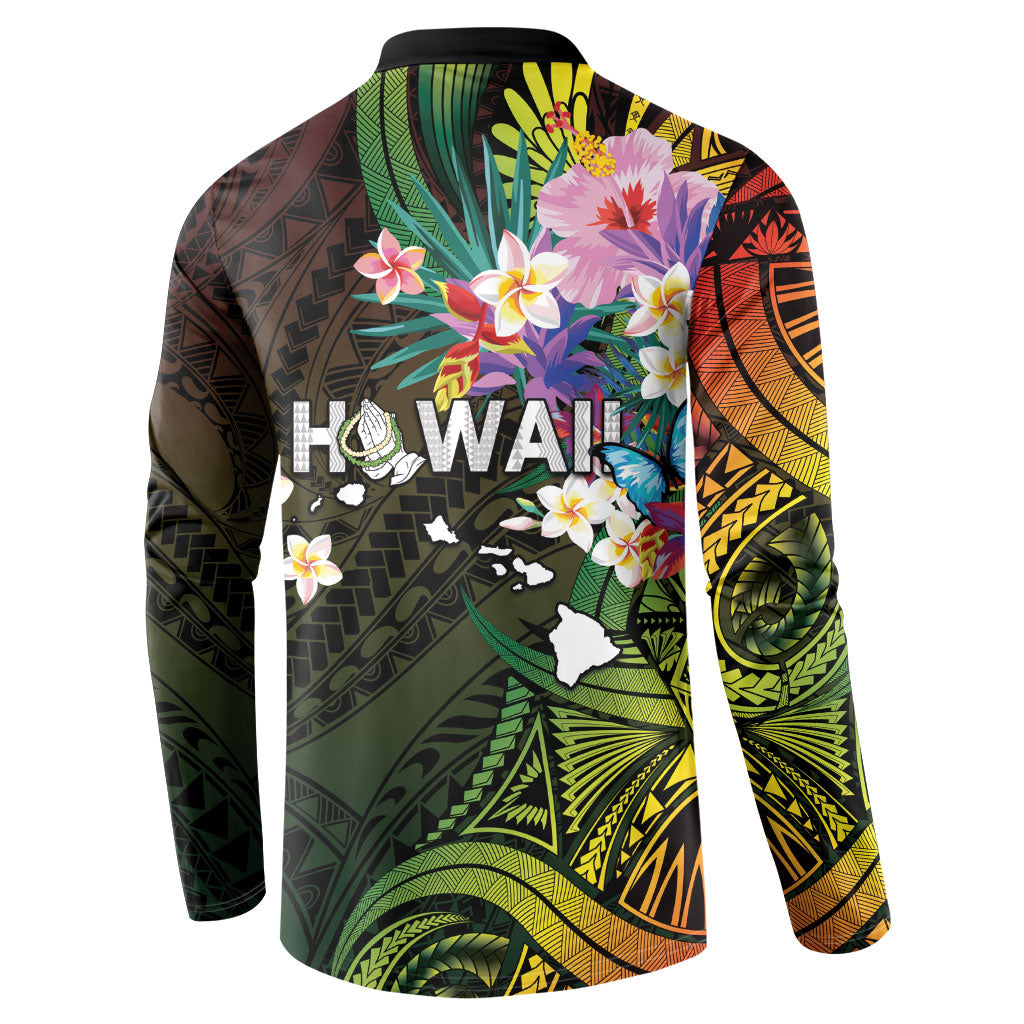 Hawaii Strong Button Sweatshirt Polynesian Tribal Tropical Flowers