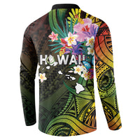 Hawaii Strong Button Sweatshirt Polynesian Tribal Tropical Flowers