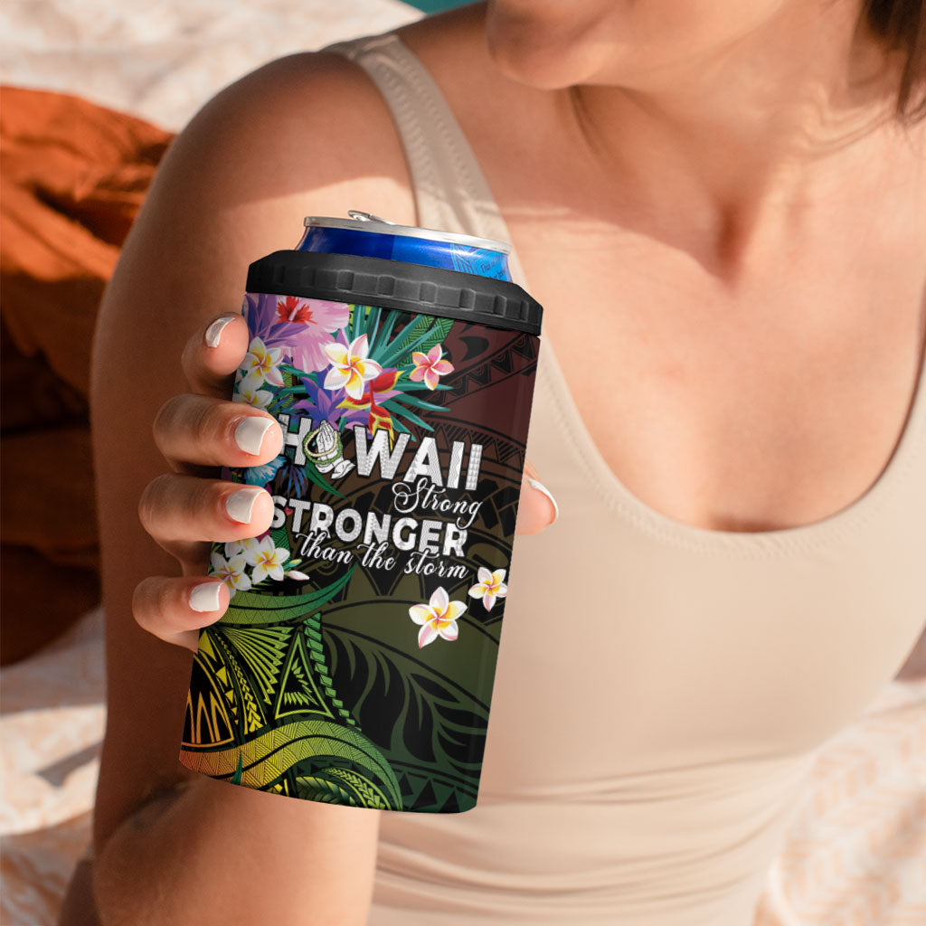 Hawaii Strong 4 in 1 Can Cooler Tumbler Polynesian Tribal Tropical Flowers