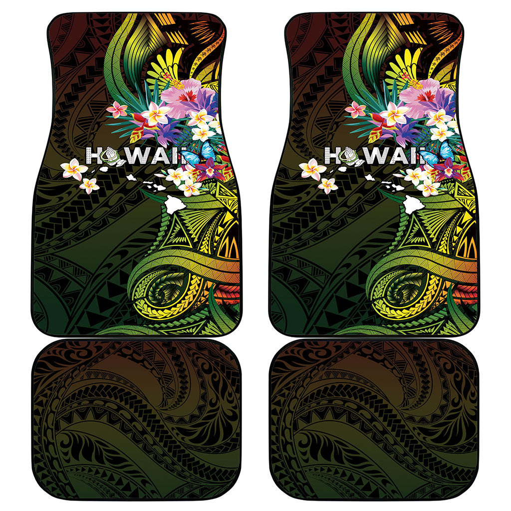 Hawaii Strong Car Mats Polynesian Tribal Tropical Flowers