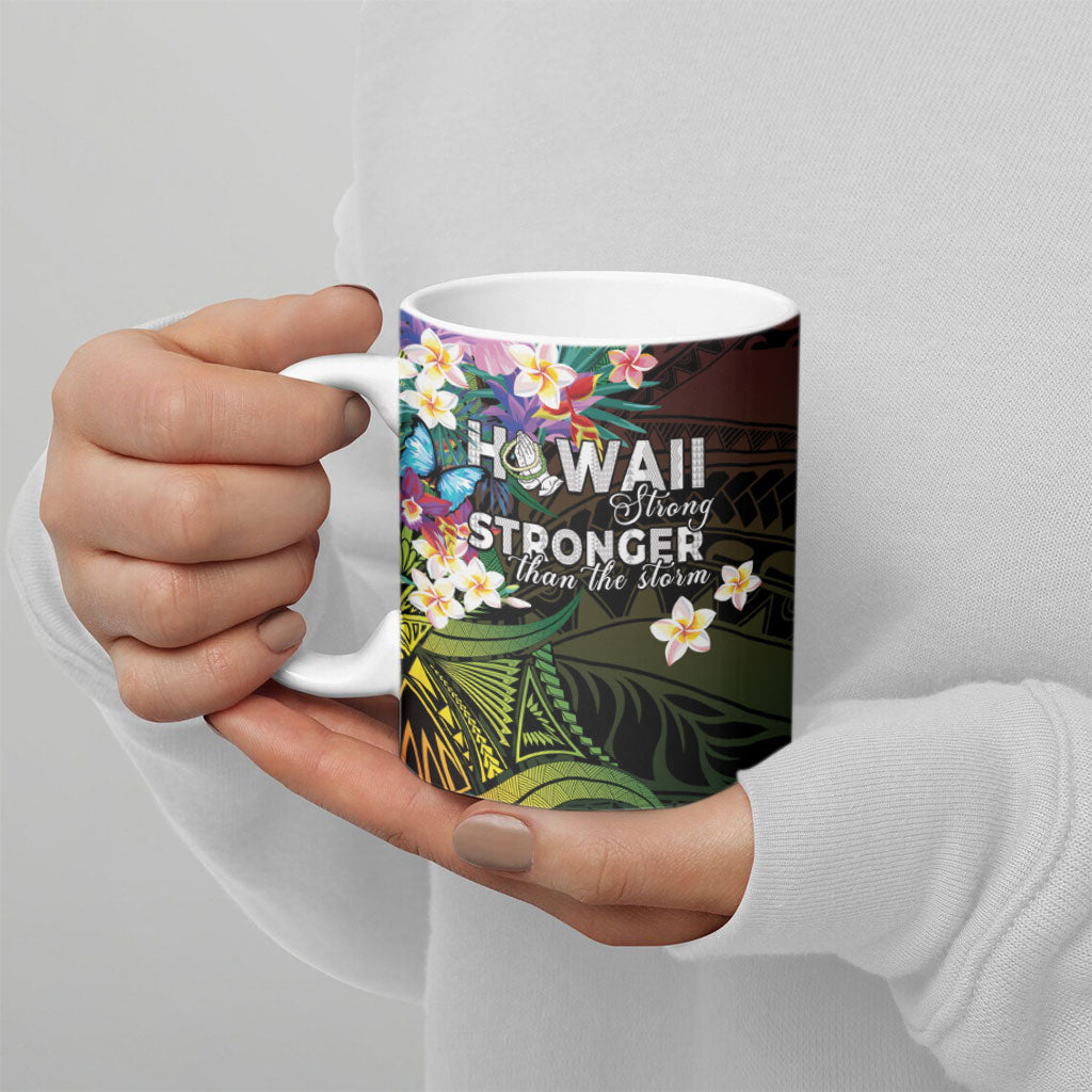 Hawaii Strong Ceramic Mug Polynesian Tribal Tropical Flowers