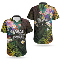Hawaii Strong Couples Matching Off Shoulder Short Dress and Hawaiian Shirt Polynesian Tribal Tropical Flowers