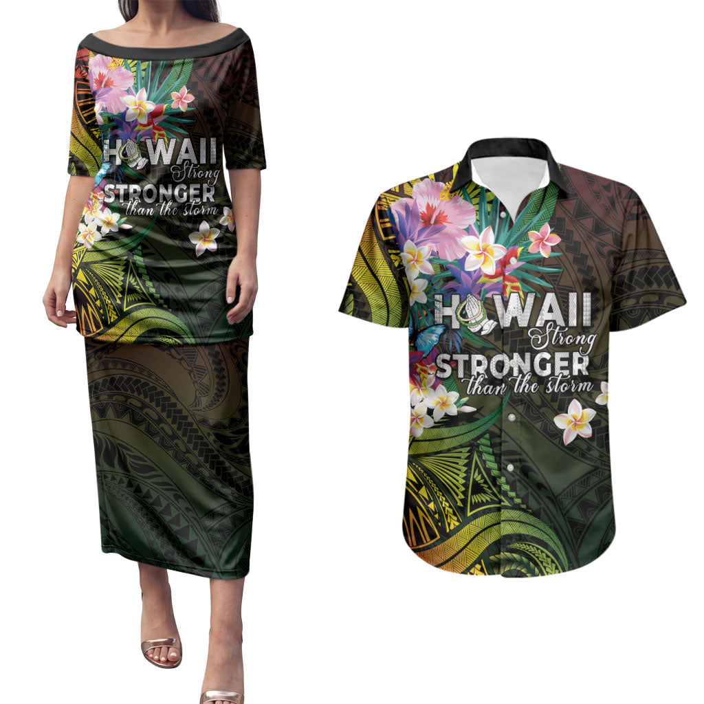 Hawaii Strong Couples Matching Puletasi and Hawaiian Shirt Polynesian Tribal Tropical Flowers