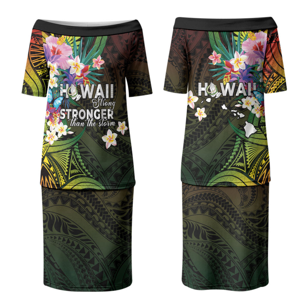 Hawaii Strong Couples Matching Puletasi and Hawaiian Shirt Polynesian Tribal Tropical Flowers