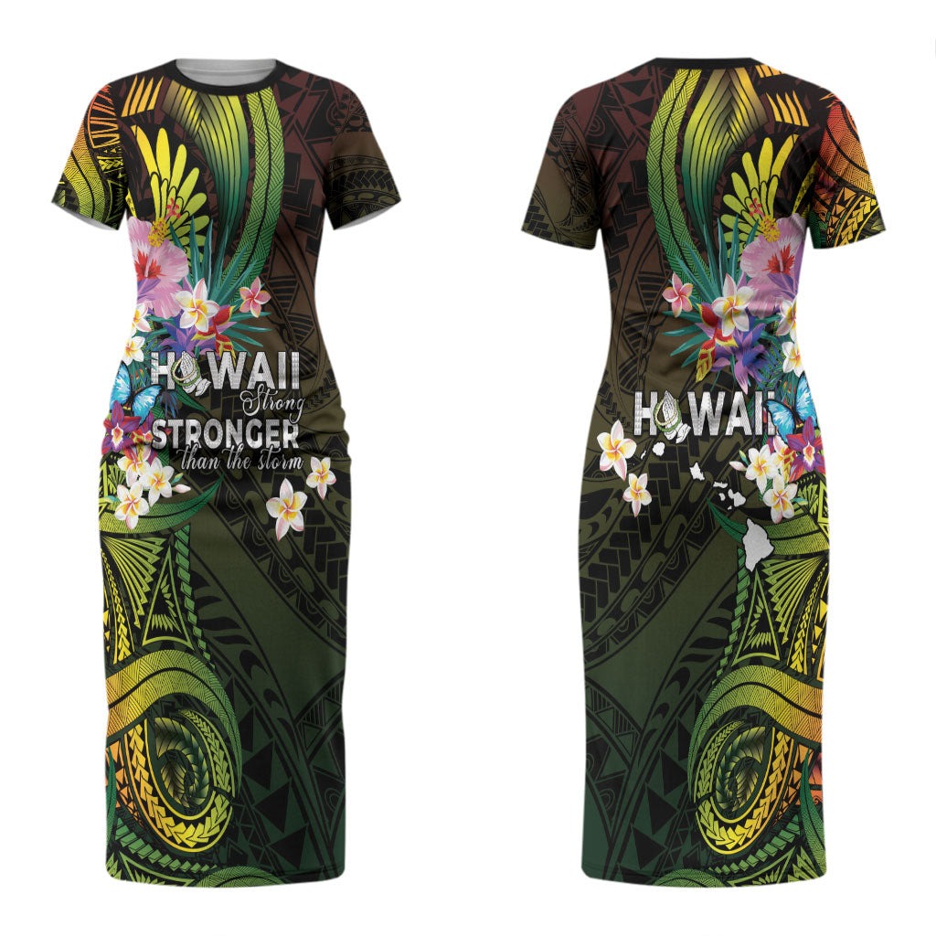 Hawaii Strong Couples Matching Short Sleeve Bodycon Dress and Hawaiian Shirt Polynesian Tribal Tropical Flowers