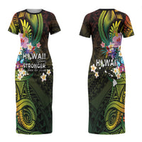 Hawaii Strong Couples Matching Short Sleeve Bodycon Dress and Long Sleeve Button Shirt Polynesian Tribal Tropical Flowers