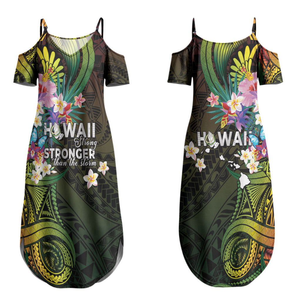 Hawaii Strong Couples Matching Summer Maxi Dress and Hawaiian Shirt Polynesian Tribal Tropical Flowers