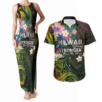 Hawaii Strong Couples Matching Tank Maxi Dress and Hawaiian Shirt Polynesian Tribal Tropical Flowers