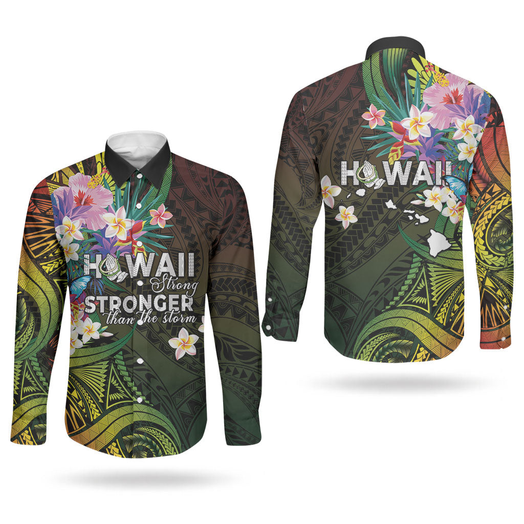 Hawaii Strong Couples Matching Tank Maxi Dress and Long Sleeve Button Shirt Polynesian Tribal Tropical Flowers