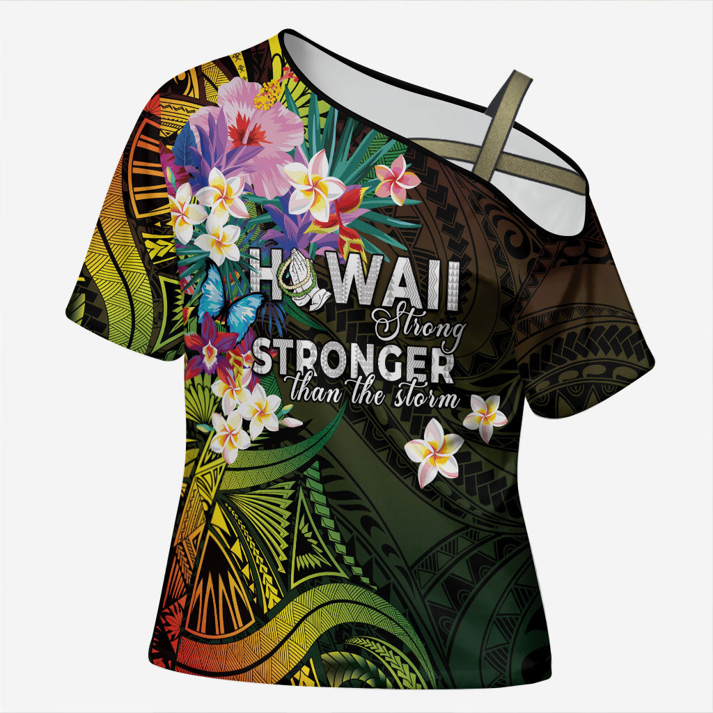 Hawaii Strong Cross Shoulder Shirt Polynesian Tribal Tropical Flowers