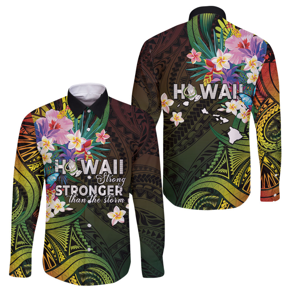 Hawaii Strong Family Matching Long Sleeve Bodycon Dress and Hawaiian Shirt Polynesian Tribal Tropical Flowers