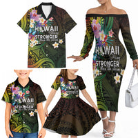 Hawaii Strong Family Matching Off The Shoulder Long Sleeve Dress and Hawaiian Shirt Polynesian Tribal Tropical Flowers