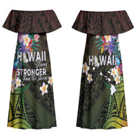 Hawaii Strong Family Matching Off Shoulder Maxi Dress and Hawaiian Shirt Polynesian Tribal Tropical Flowers