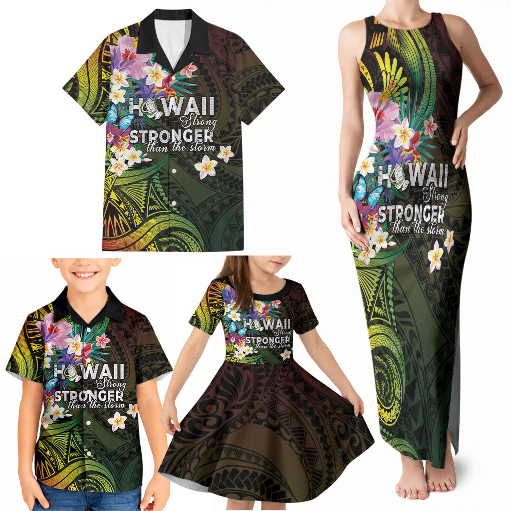 Hawaii Strong Family Matching Tank Maxi Dress and Hawaiian Shirt Polynesian Tribal Tropical Flowers