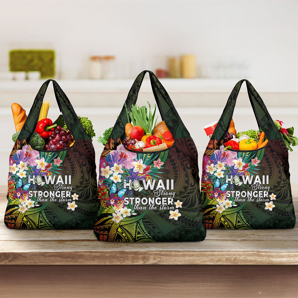 Hawaii Strong Grocery Bag Polynesian Tribal Tropical Flowers