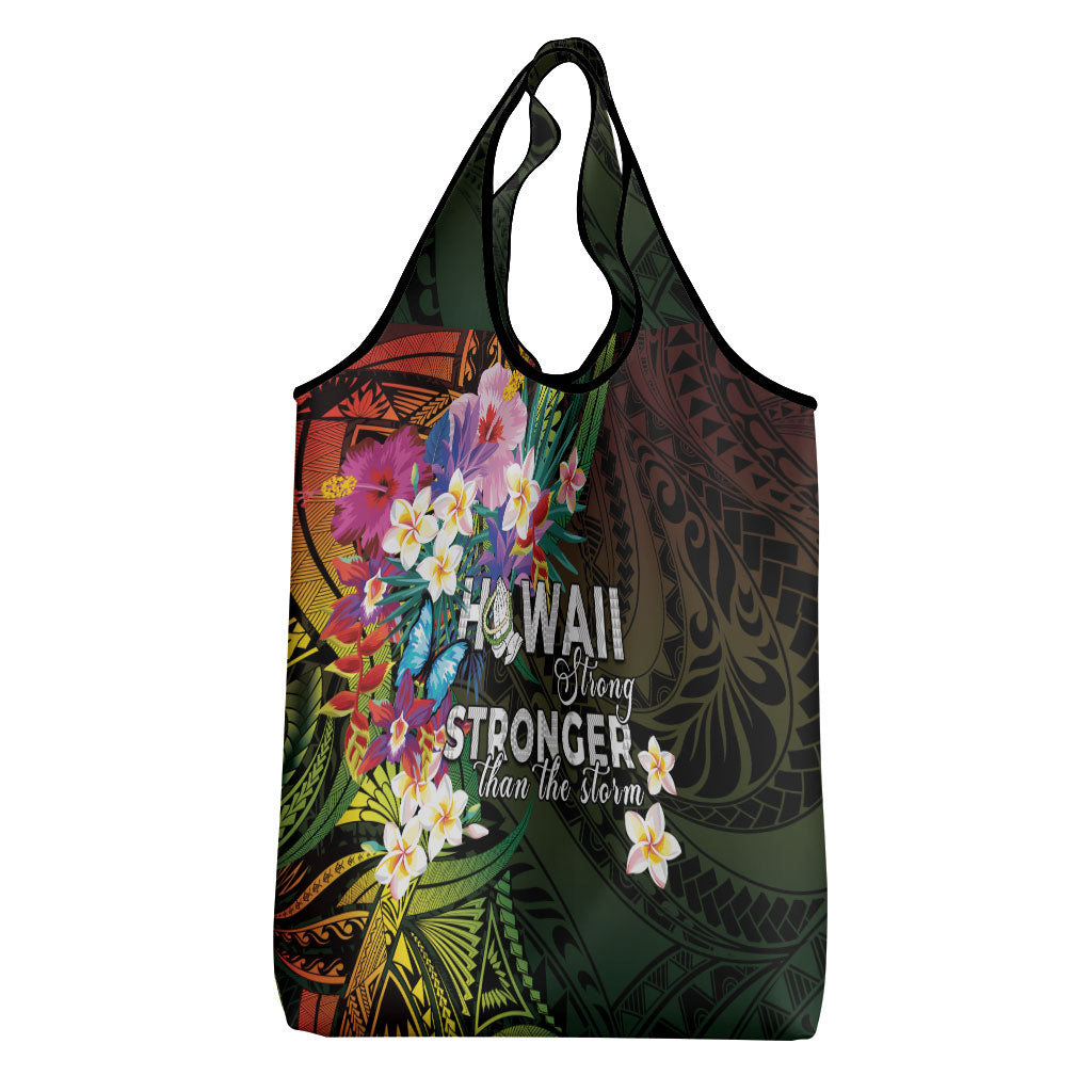 Hawaii Strong Grocery Bag Polynesian Tribal Tropical Flowers