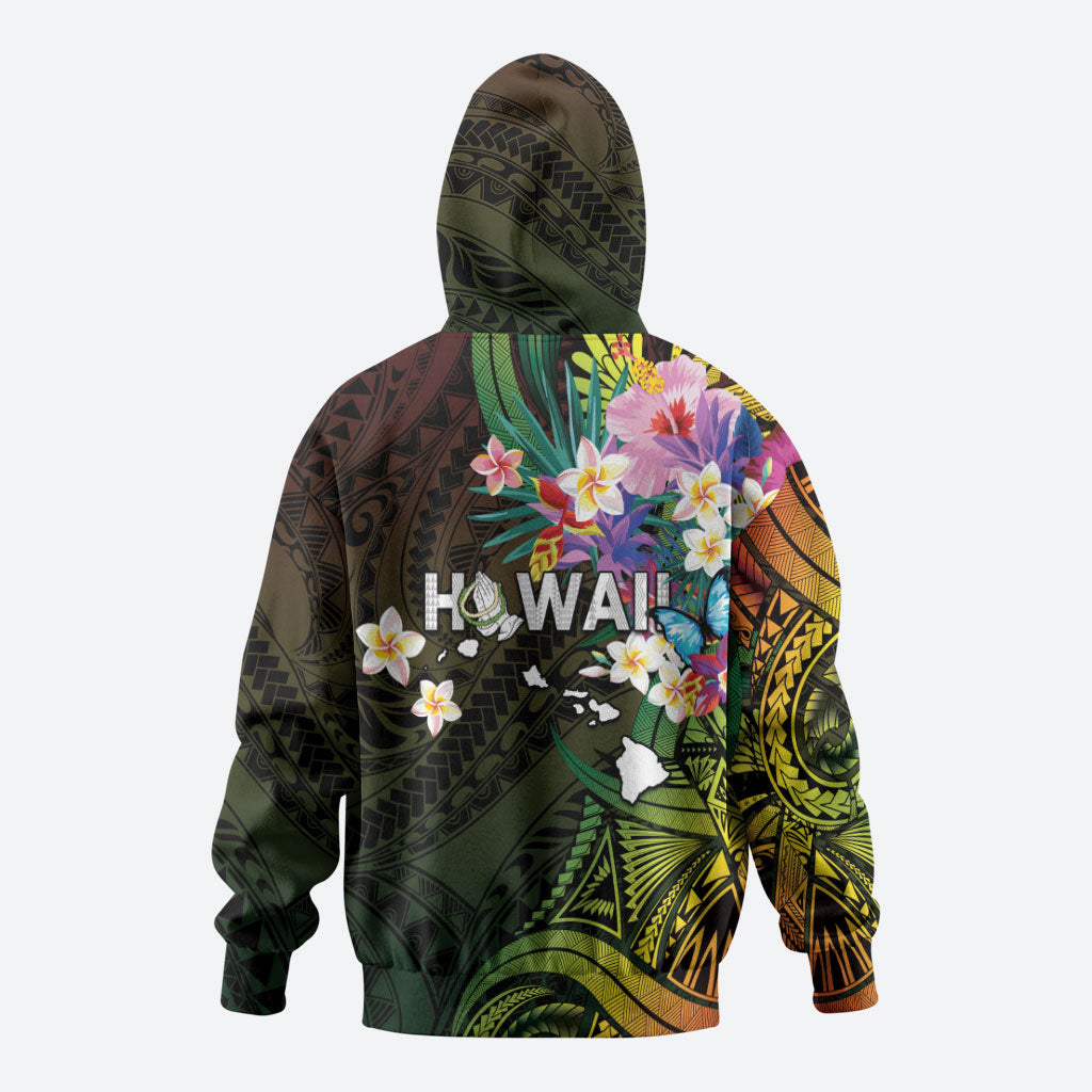 Hawaii Strong Hoodie Polynesian Tribal Tropical Flowers