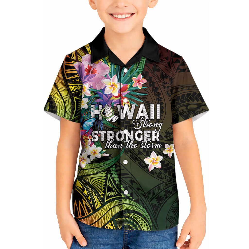 Hawaii Strong Kid Hawaiian Shirt Polynesian Tribal Tropical Flowers